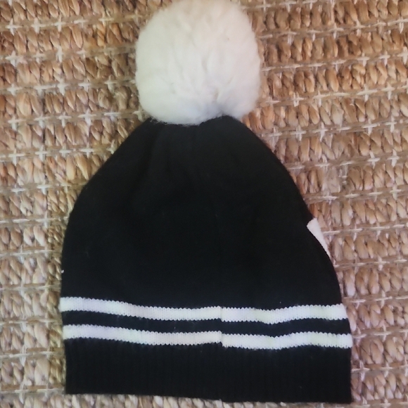 DKNY Black and White Pom-Pom Beanie - Picture 3 of 3